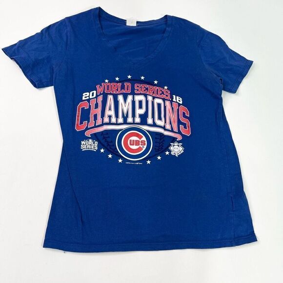 Chicago Cubs MLB Tee Shirt Womens Small 2016 World Series Blue Crew Neck - Picture 1 of 6
